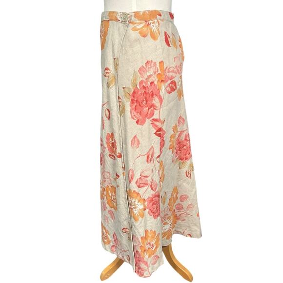 Eddie Bauer 100% Linen Floral Maxi Wrap Skirt Neutral Boho Lightweight Size 8 - Picture 4 of 10